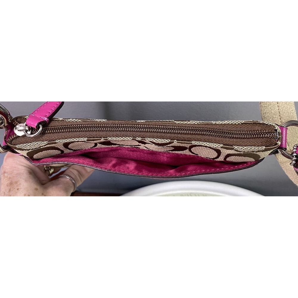 Coach Signature Women's Stripe Shoulder Bag Crossbody Brown&Hot Pink 8.5x7.5" - Picture 8 of 11